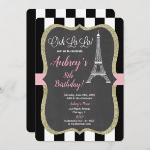 Paris birthday invitation girl pink chalkboard