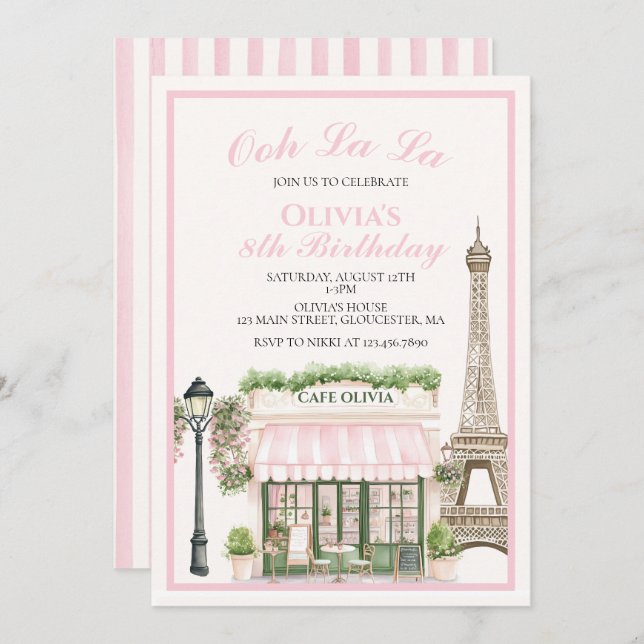 Paris Birthday Parisian Cafe Invitation (Front/Back)