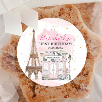 Paris Birthday Parisian Cafe Tea Party Birthday Classic Round Sticker