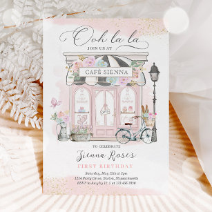 Paris Birthday Parisian Cafe Tea Party Birthday  Invitation