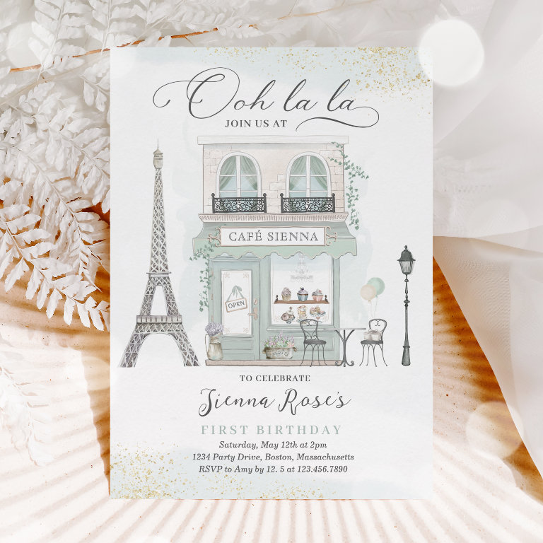 Paris Birthday Parisian Cafe Tea Party Birthday Invitation