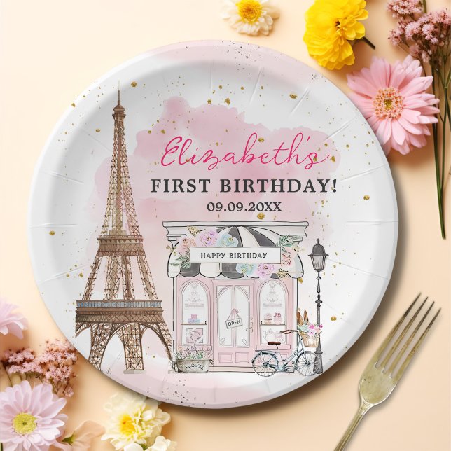 Paris Birthday Parisian Cafe Tea Party Birthday Paper Plates (Creator Uploaded)