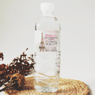 Paris Birthday Parisian Cafe Tea Party Birthday Water Bottle Label
