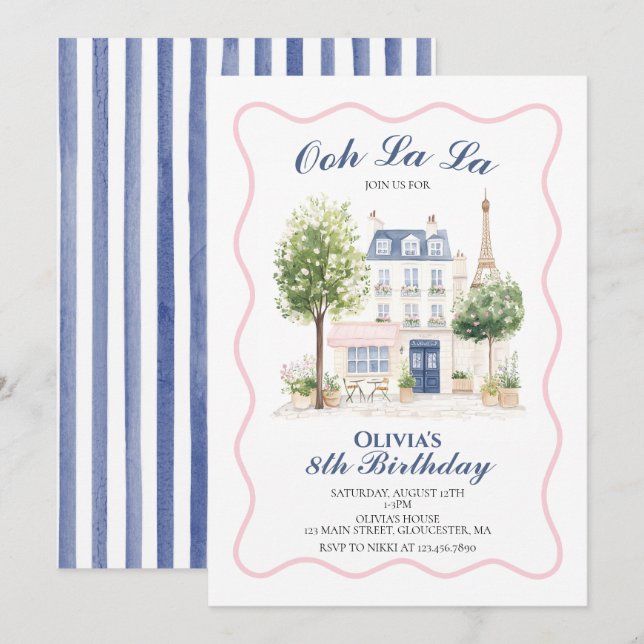 Paris Birthday Parisian Cafe Tea Party Invitation (Front/Back)
