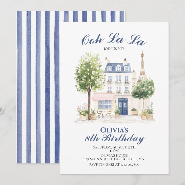 Paris Birthday Parisian Cafe Tea Party Invitation (Front/Back)