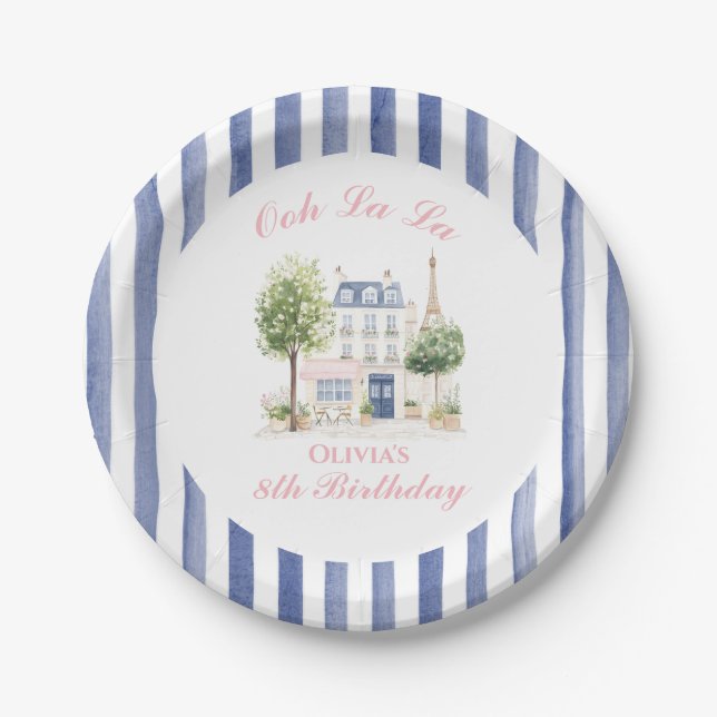 Paris Birthday Parisian Cafe Tea Party Paper Plates (Front)