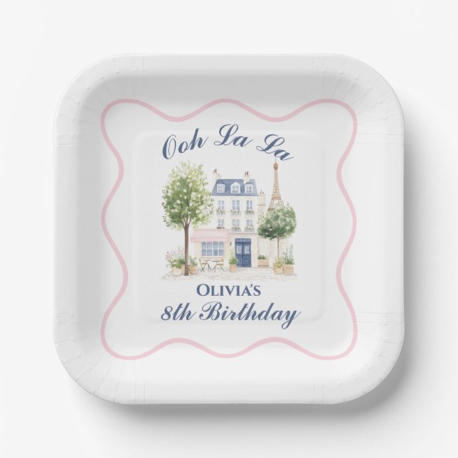 Paris Birthday Parisian Cafe Tea Party Paper Plates (Front)