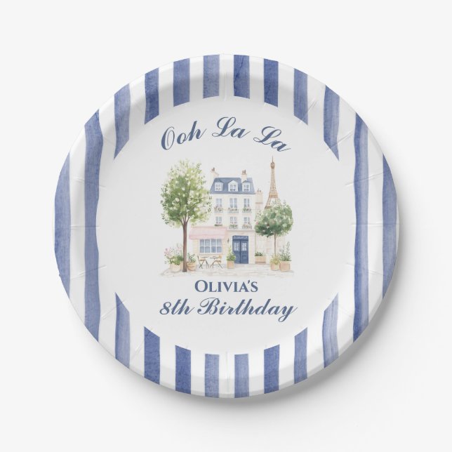 Paris Birthday Parisian Cafe Tea Party Paper Plates (Front)