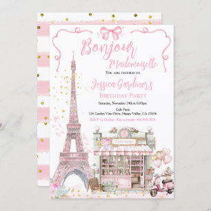 Paris Birthday Party Bonjour Mademoiselle Pink  Invitation