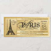 Paris Birthday Party Invitation Gold Paris Ticket (Front)
