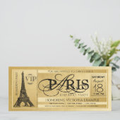 Paris Birthday Party Invitation Gold Paris Ticket (Standing Front)