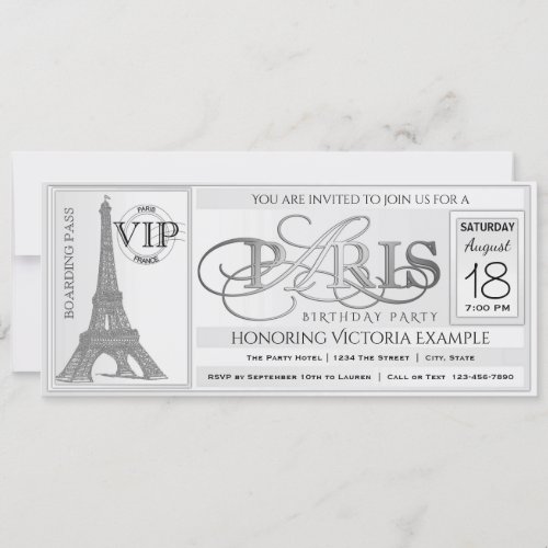 Paris Birthday Party Ticket Invitation