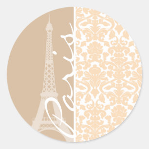 Paris; Bisque Color Damask Pattern Classic Round Sticker
