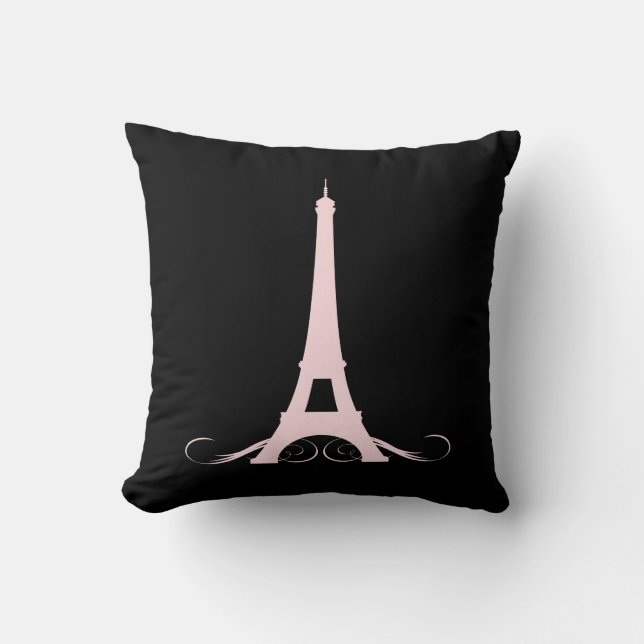 Paris Black and Pink Eiffel Tower Throw Pillow (Front)