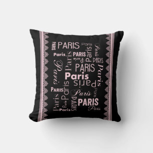 Paris black and pink paris theme throw pillow