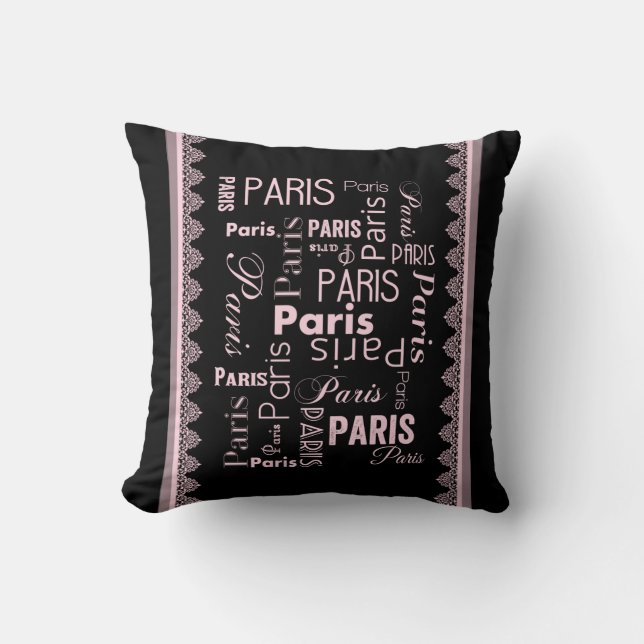 Paris black and pink paris theme  throw pillow (Front)