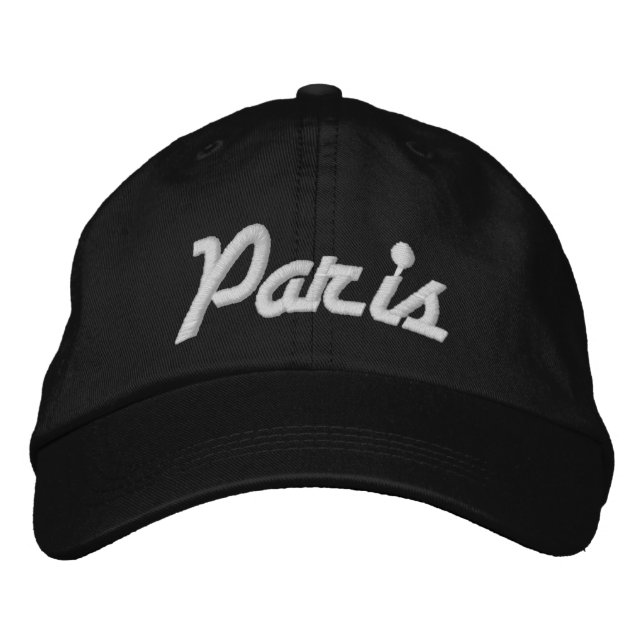 Paris Black and White Embroidered Baseball Cap (Front)
