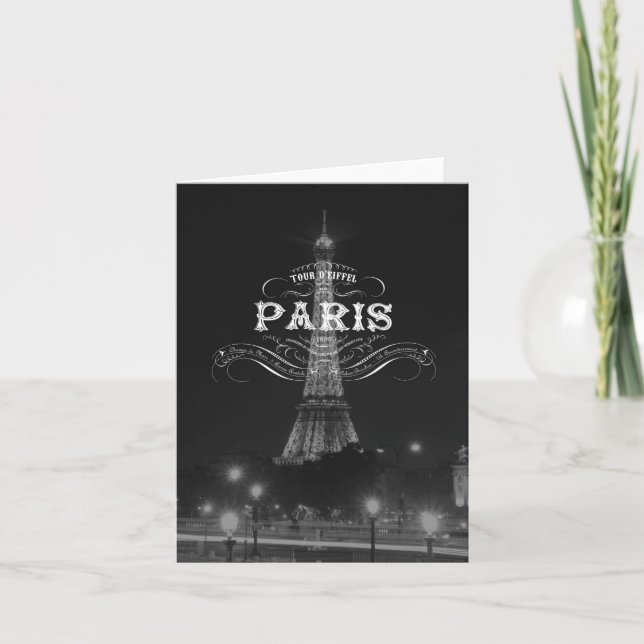 Paris Black and White Travel Notecard Eiffel Tower (Front)