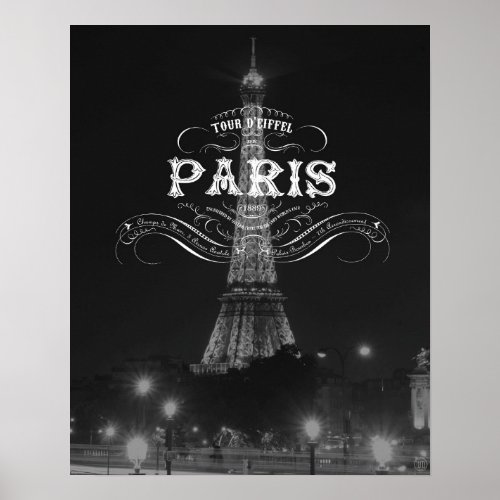 Paris Black and White Travel Poster Eiffel Tower