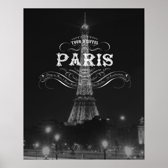 Paris Black and White Travel Poster Eiffel Tower | Zazzle.com