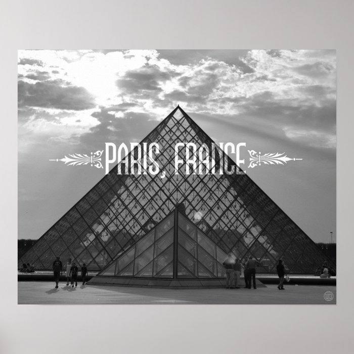 Paris Black and White Travel Poster Louvre Pyramid