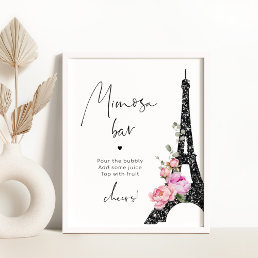 Paris black pink eiffel tower bridal mimosa bar poster