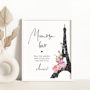 Paris black pink Eiffel tower bridal mimosa bar Poster
