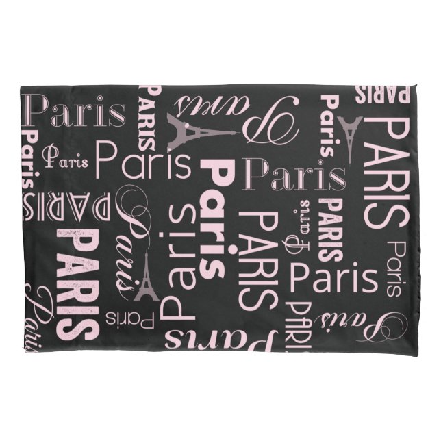 Paris, black, pink, paris print pillow case (Front)