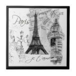 Paris Black &amp; White Eiffel Tower Street Scene Tile at Zazzle