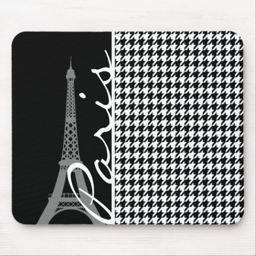 Paris Black  White Houndstooth Mouse Pad
