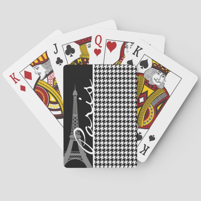 Paris; Black & White Houndstooth Poker Cards (Back)