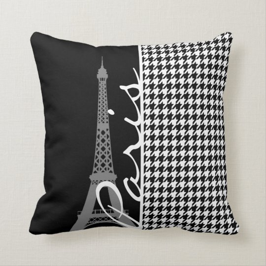 Paris Black White Houndstooth Throw Pillow Zazzle Com
