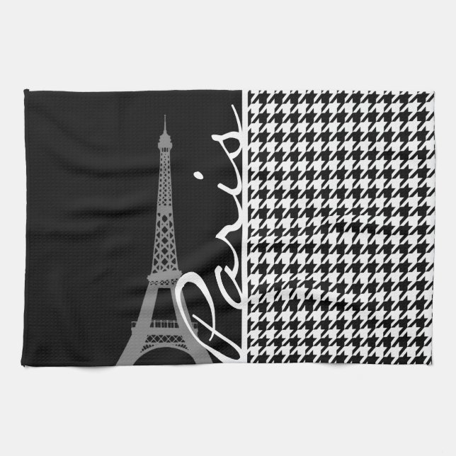 Paris; Black & White Houndstooth Towel (Horizontal)