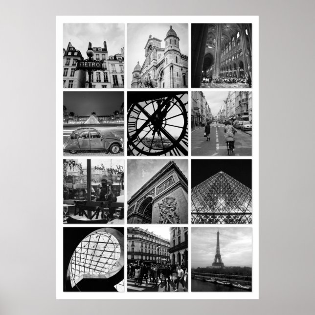 PARIS Black & White Photograph Collage Poster (Front)