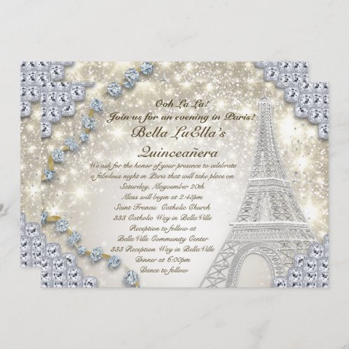 Paris Bling Birthday Party Invitation