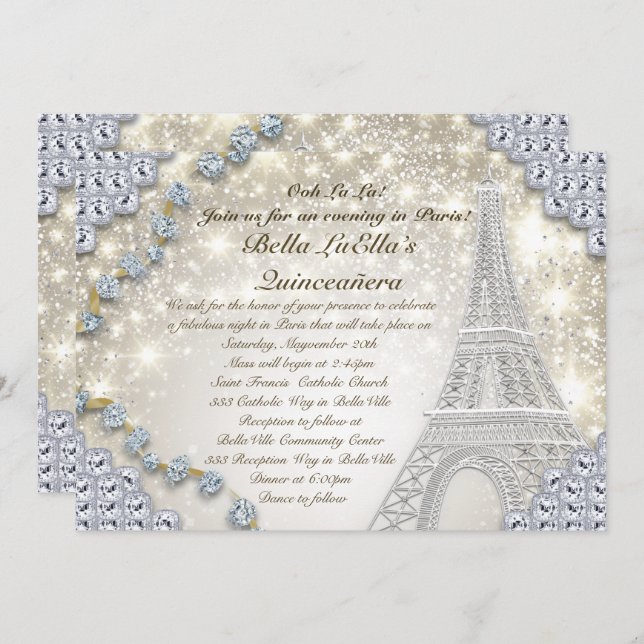 Paris Bling Birthday Party Invitation (Front/Back)
