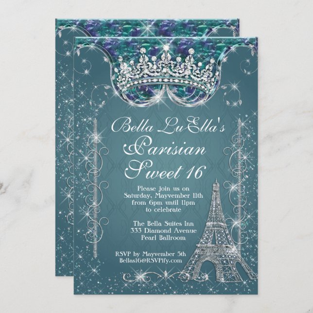 Paris Bling Birthday Party Invitations (Front/Back)