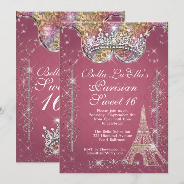 Paris Bling Birthday Party Invitations (Front/Back)