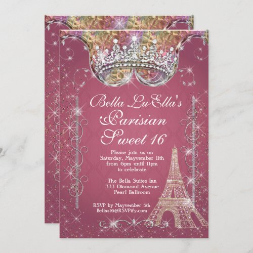 Paris Bling Birthday Party Invitations