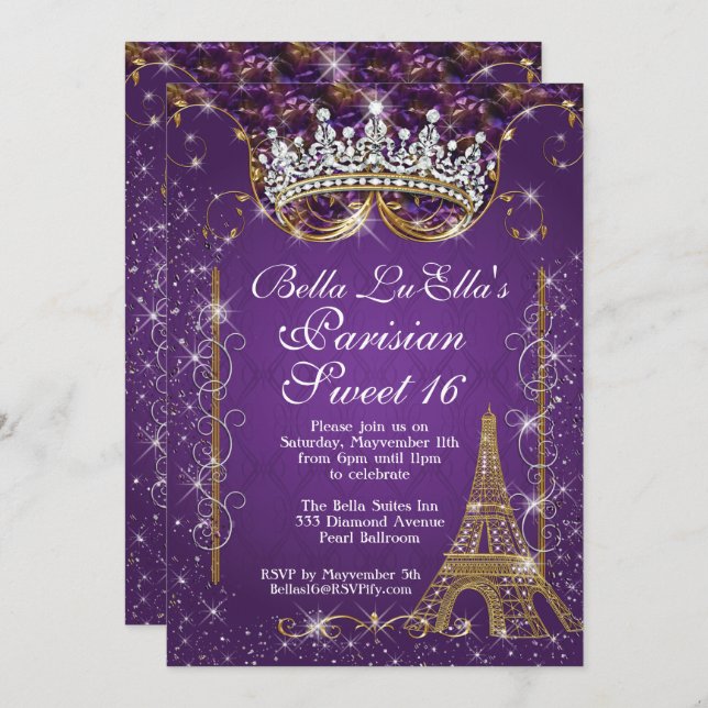 Paris Bling Birthday Party Invitations (Front/Back)