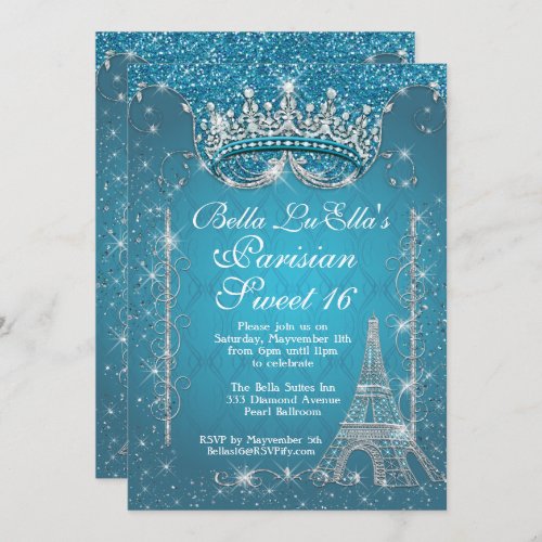 Paris Bling Birthday Party Invitations