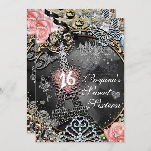 Paris Bling Glamour Sparkle France Birthday Party Invitation