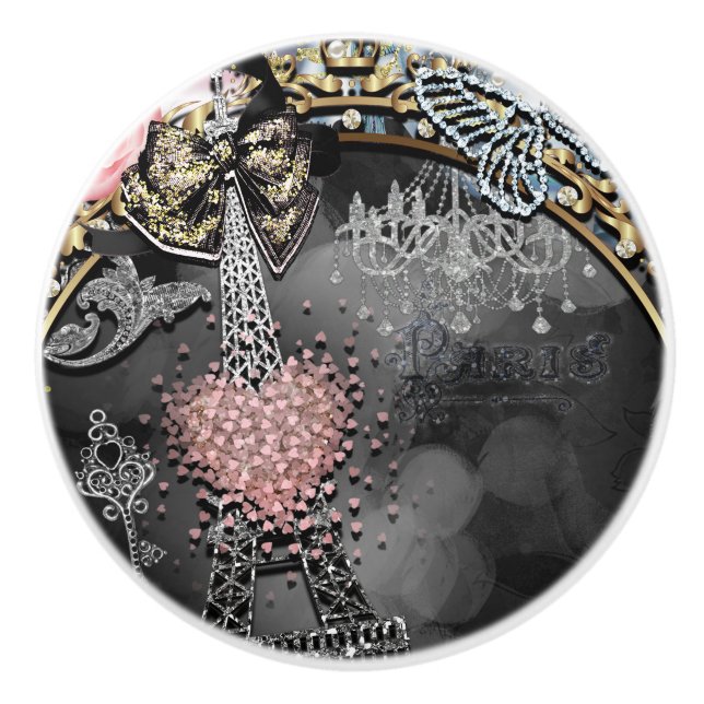 Paris Bling Glamour Sparkle France Girly Trendy Ceramic Knob (Front)