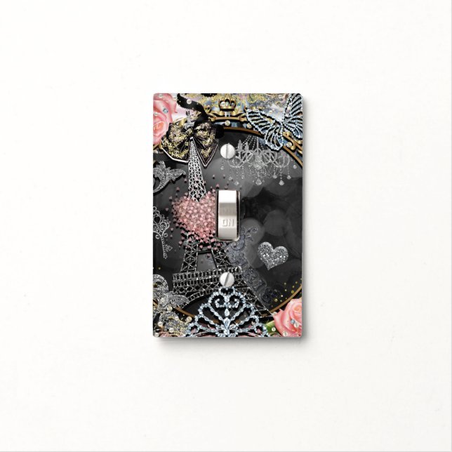 Paris Bling Glamour Sparkle France Girly Trendy Light Switch Cover (In Situ)
