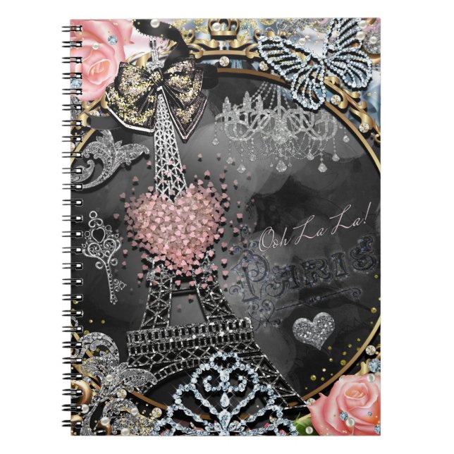 Paris Bling Glamour Sparkle France Girly Trendy Notebook (Front)