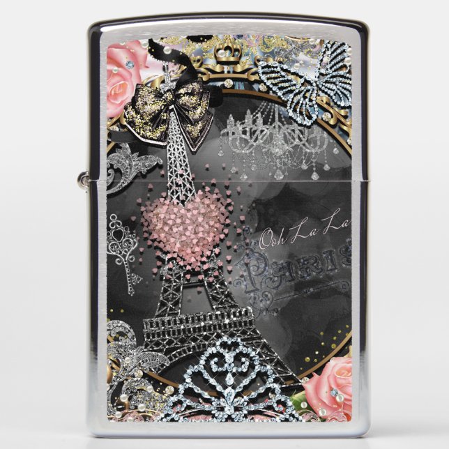 Paris Bling Glamour Sparkle France Girly Trendy Zippo Lighter (Front)