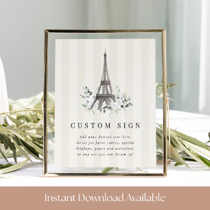 Paris Bloom Bridal Shower Custom Sign Template