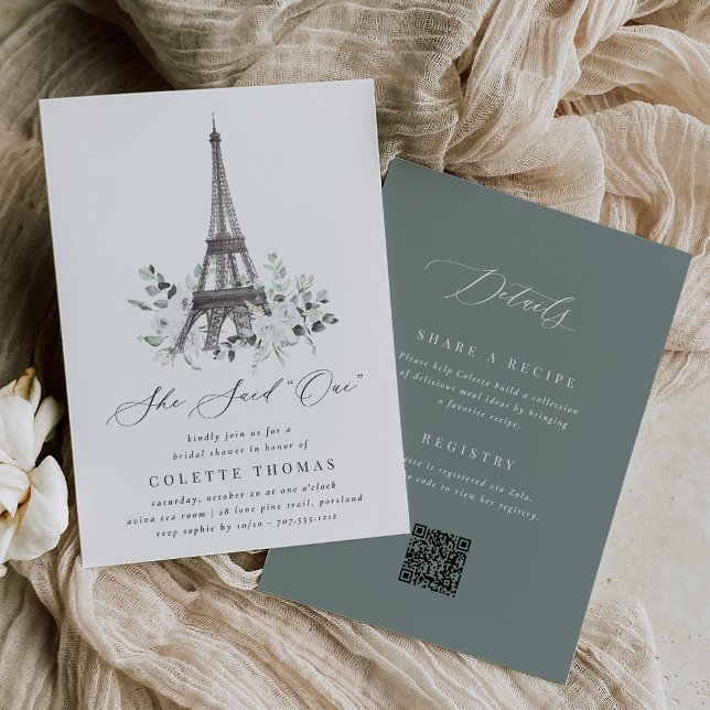 Paris Bloom | Eiffel Tower QR Code Bridal Shower Invitation (Creator Uploaded)