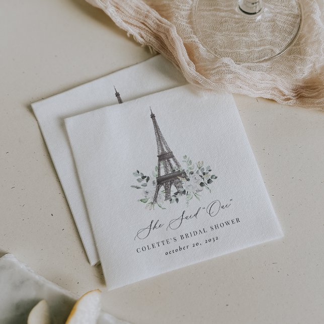 Paris Bloom | Floral Eiffel Tower Bridal Shower Napkins (Creator Uploaded)