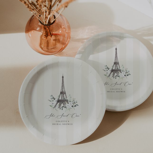 Paris Bloom | Floral Eiffel Tower Bridal Shower Paper Plates (Creator Uploaded)